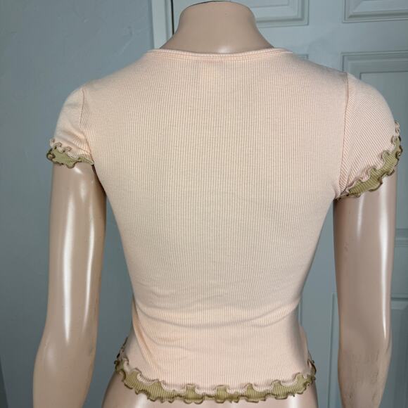 Vintage y2K Top S Shirt Knit Haylie Diff Short sleeve Cotton Baby Tee Ruffle Y9 - Picture 3 of 6